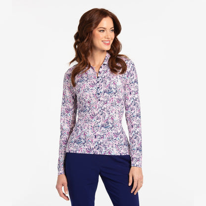 LONG SLEEVE SPIRAL PAISLEY PRINT POLO