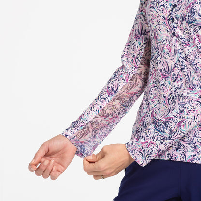 LONG SLEEVE SPIRAL PAISLEY PRINT POLO