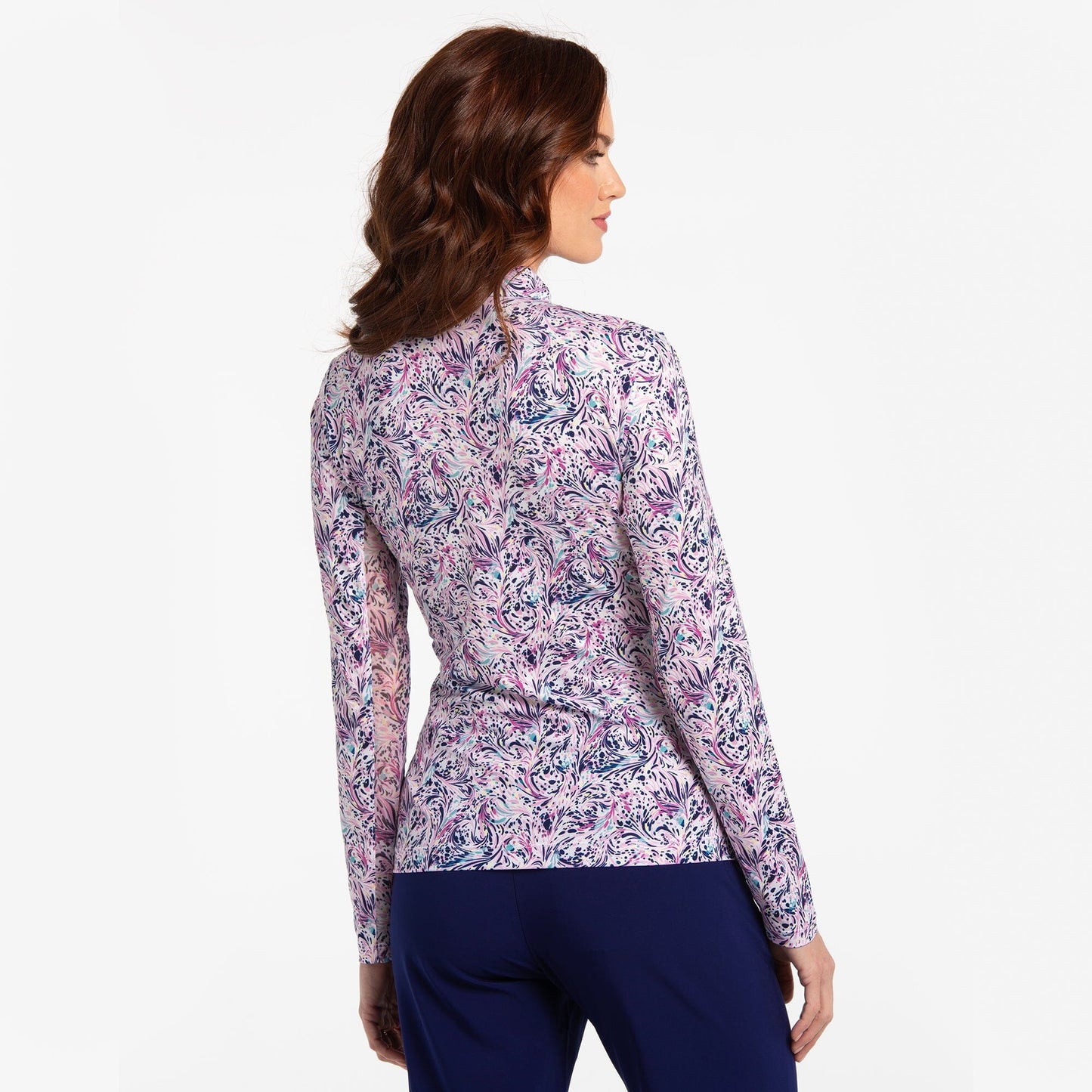 LONG SLEEVE SPIRAL PAISLEY PRINT POLO