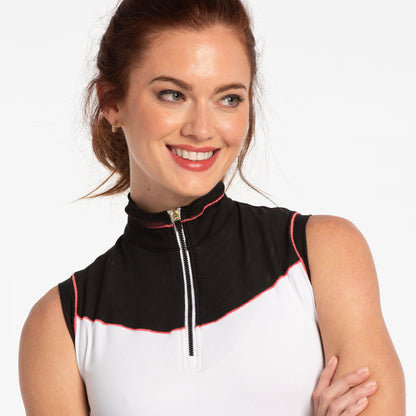 MESH BLOCKED ZIP MOCK POLO