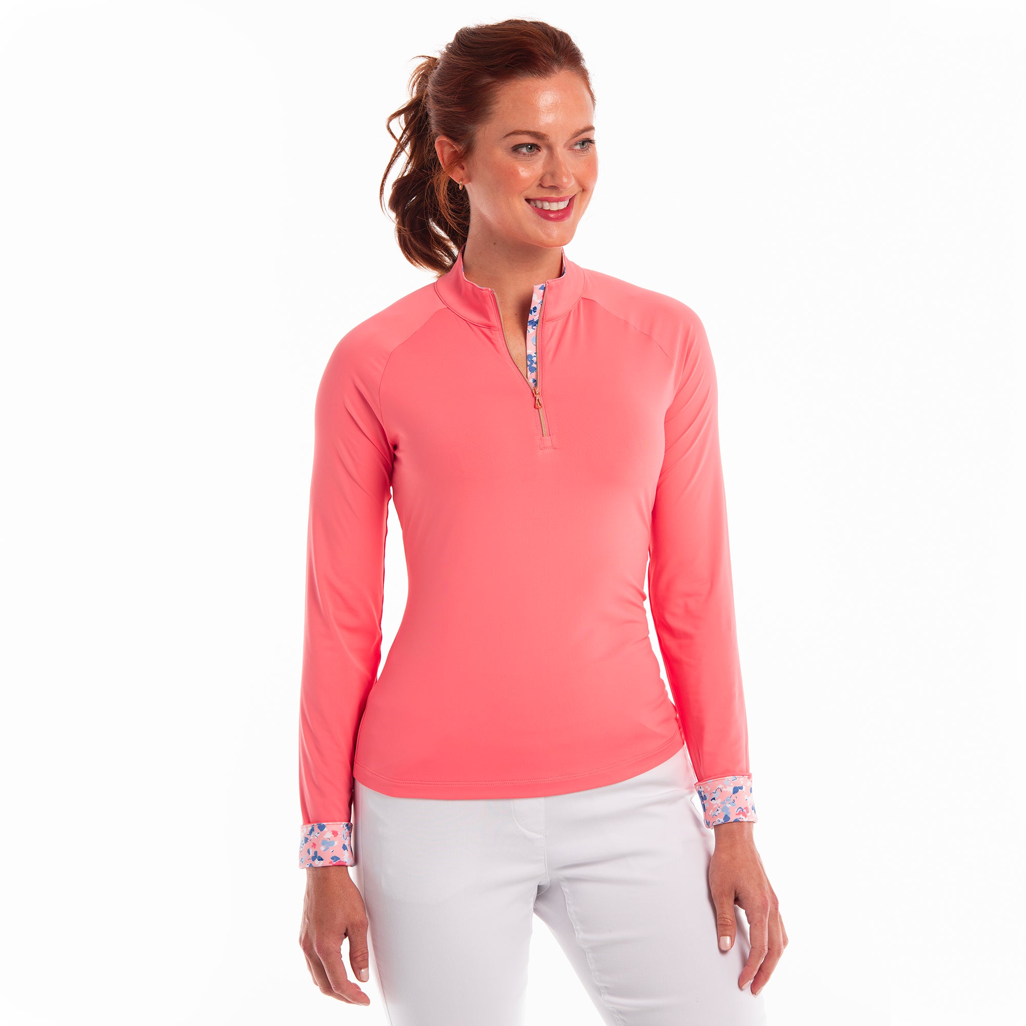 ZIP MOCK W/FLORAL PLACKET - EPNY