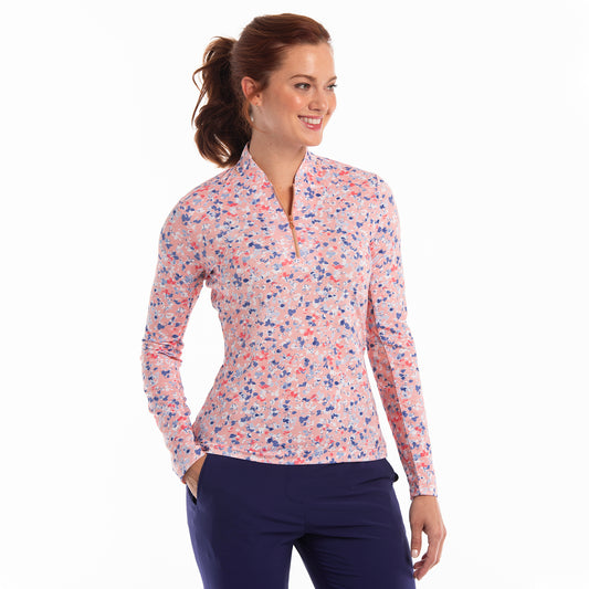 LONG SLEEVE DELICATE FLORAL PRINT POLO