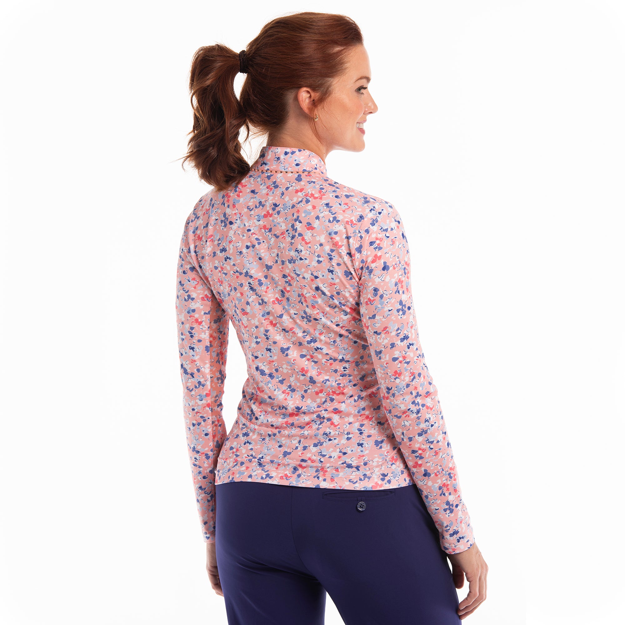LONG SLEEVE DELICATE FLORAL PRINT POLO - EPNY