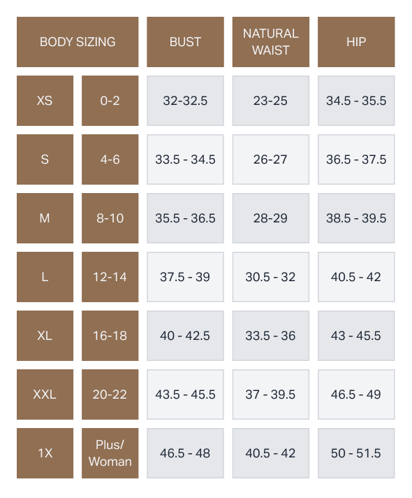 LADIES (TOPS) Body Measurement
