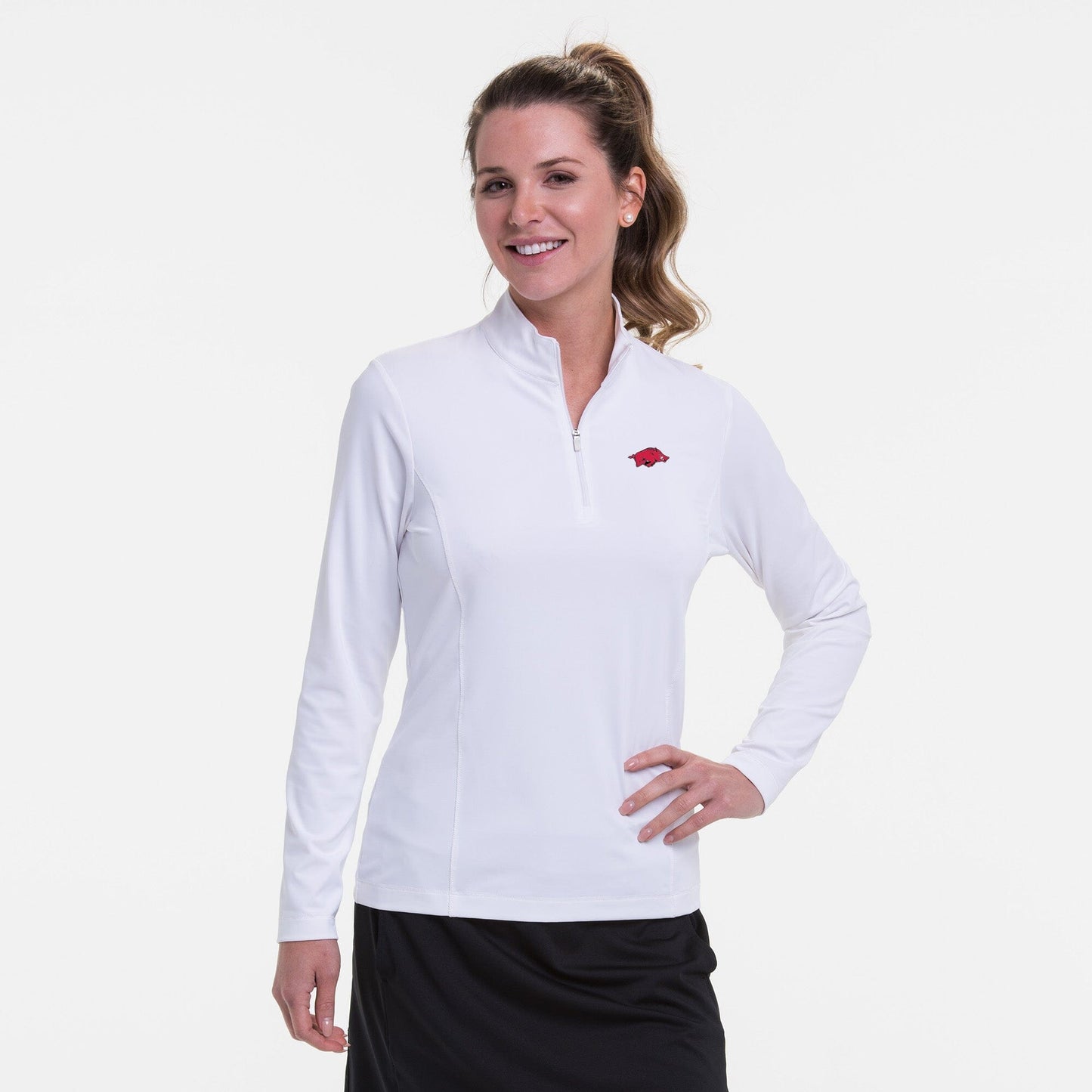 Arkansas Razorbacks | Long Sleeve Zip Mock Polo | Collegiate