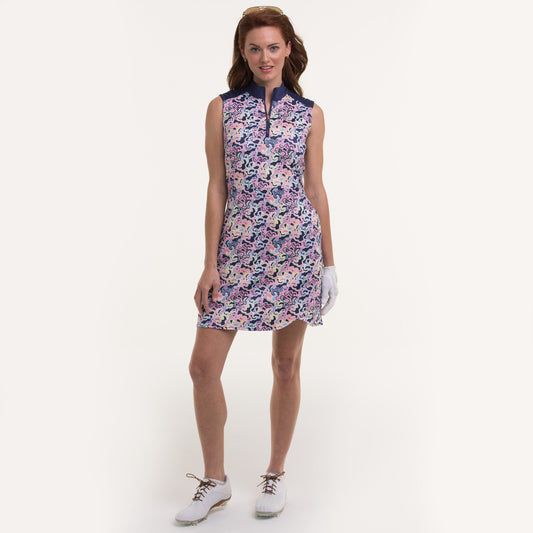 SLEEVELESS MULTI JACOBEAN PRINT DRESS