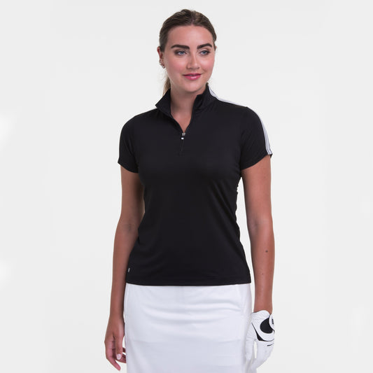 Short Sleeve Zip Mock Polo w/ Sleeve Trim