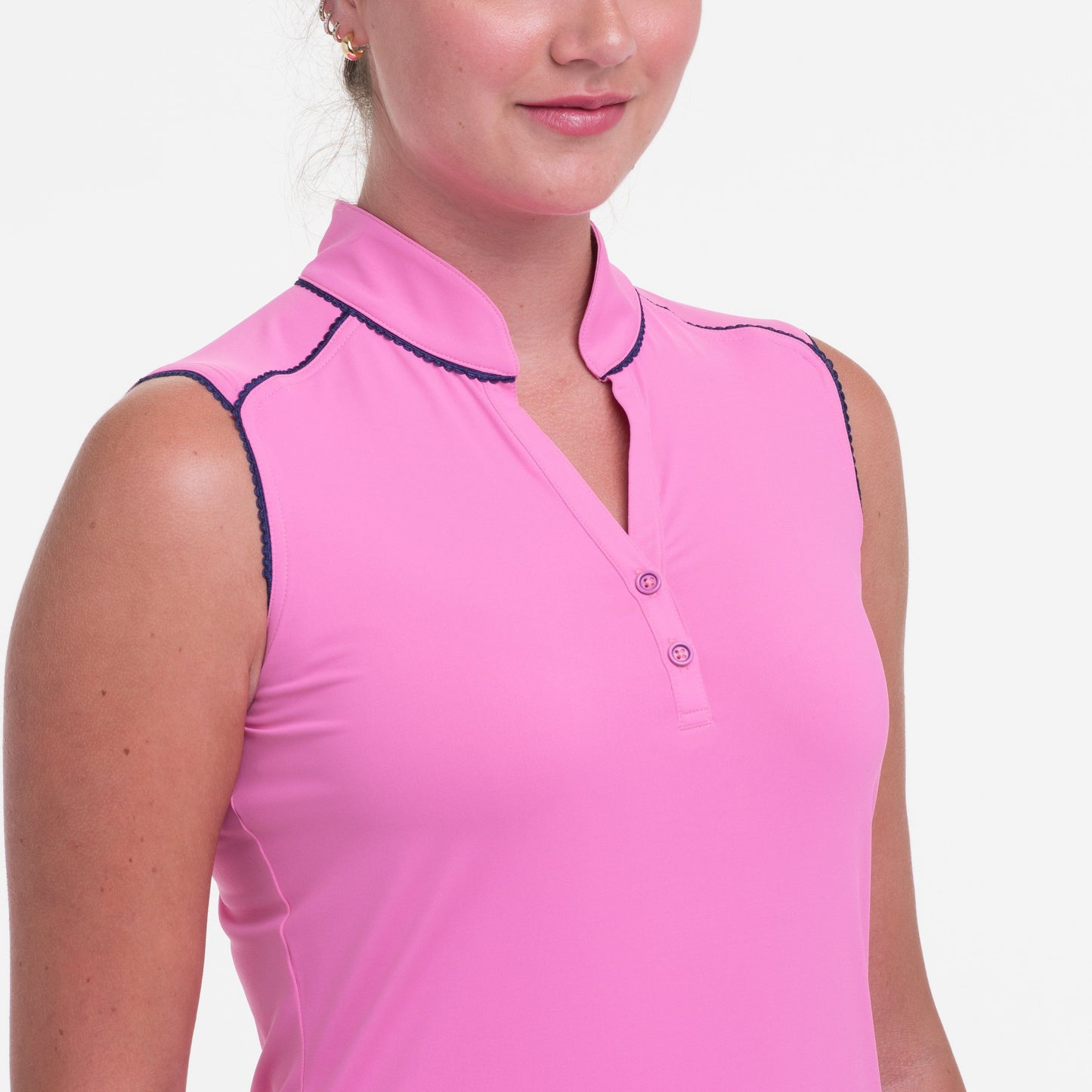 Sleeveless Y Neck Mandarin Collar Polo