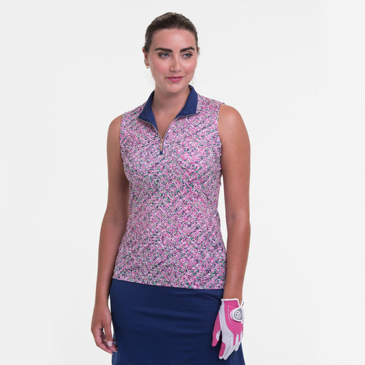 Sleeveless Multi Texture Print Polo