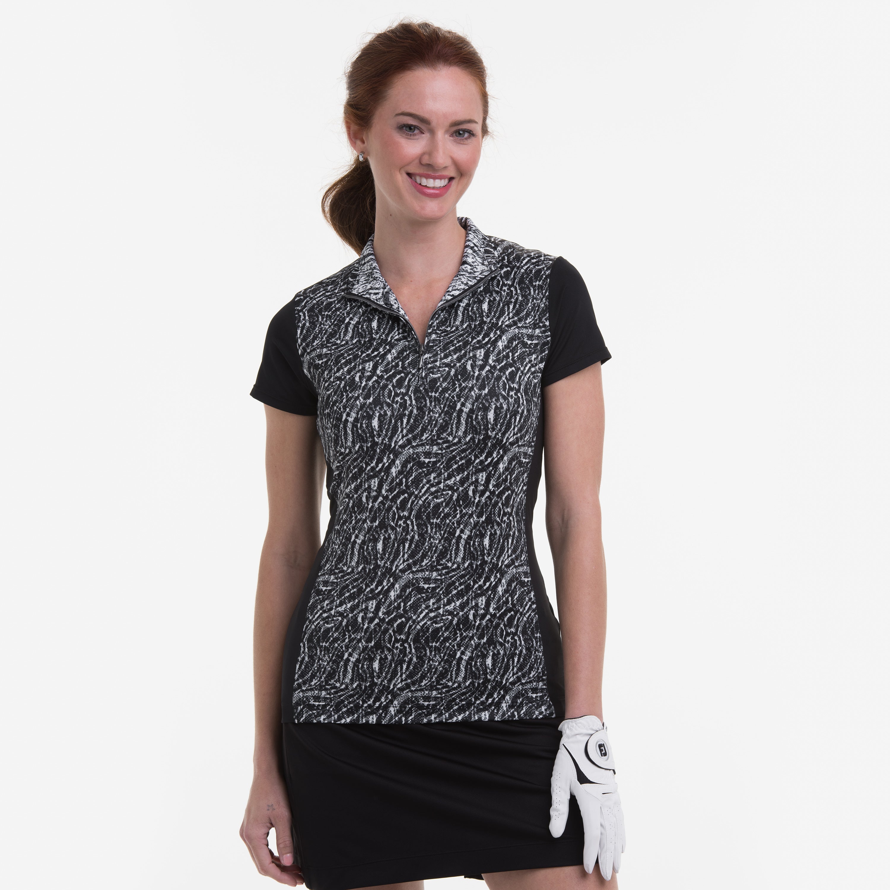 CAP SLEEVE SCROLLING SNAKESKIN POLO