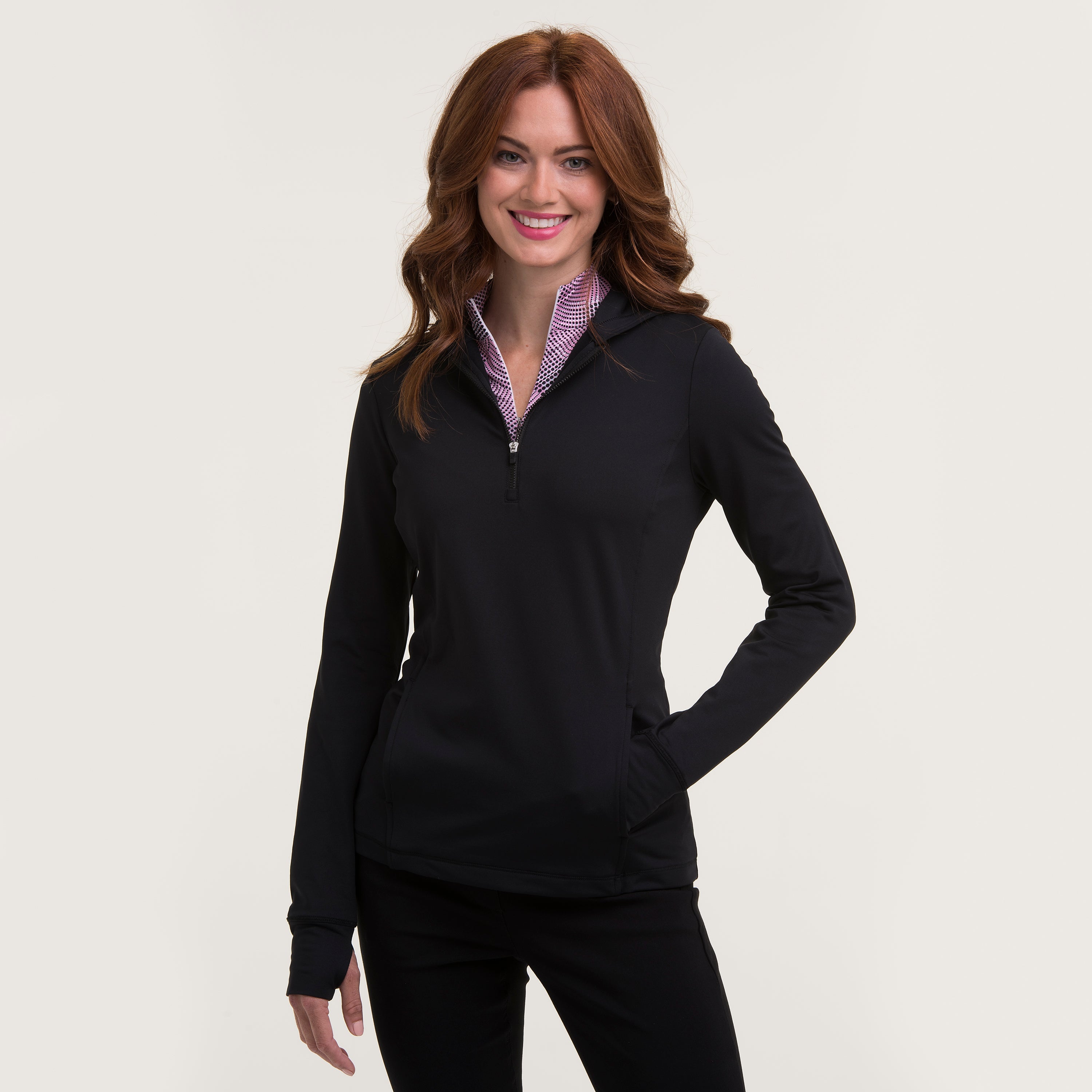 LONG SLEEVE HOODED ZIP PULLOVER