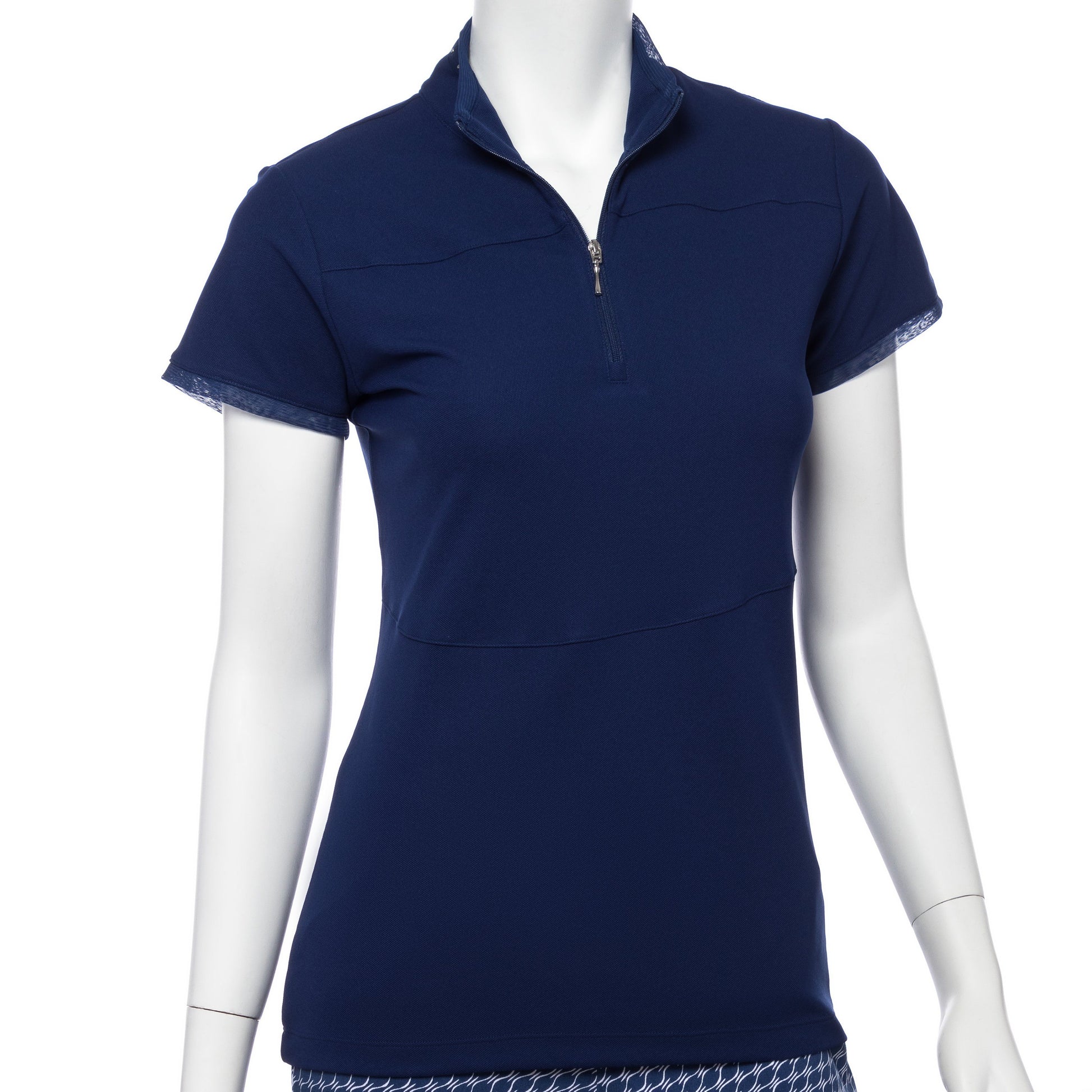 Cap Sleeve Stud Tape Trim Zip Mock Polo - EPNY