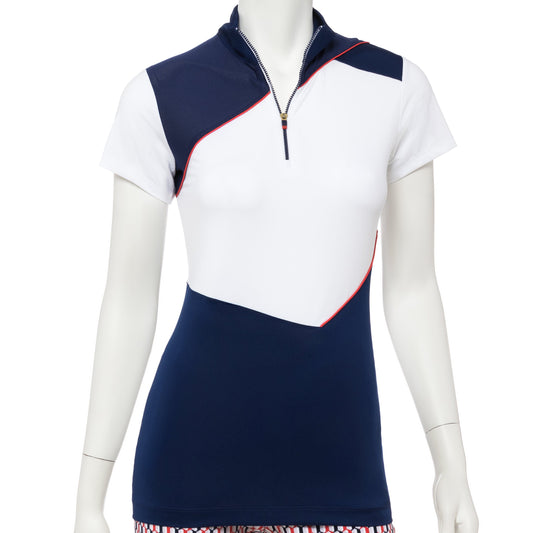 Cap Sleeve Color Blocked Zip Mock Polo - EPNY