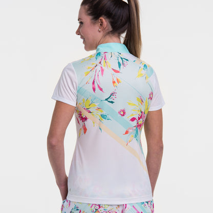 SHORT SLEEVE LINEAR FLORAL PLACED PRINT POLO