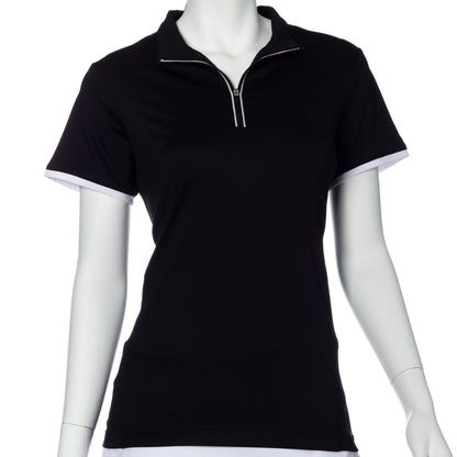 Short Sleeve Contrast Trim Convertible Collar Polo - EPNY