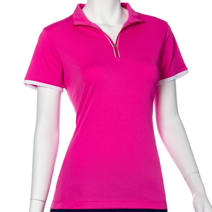 Short Sleeve Contrast Trim Convertible Collar Polo - EPNY