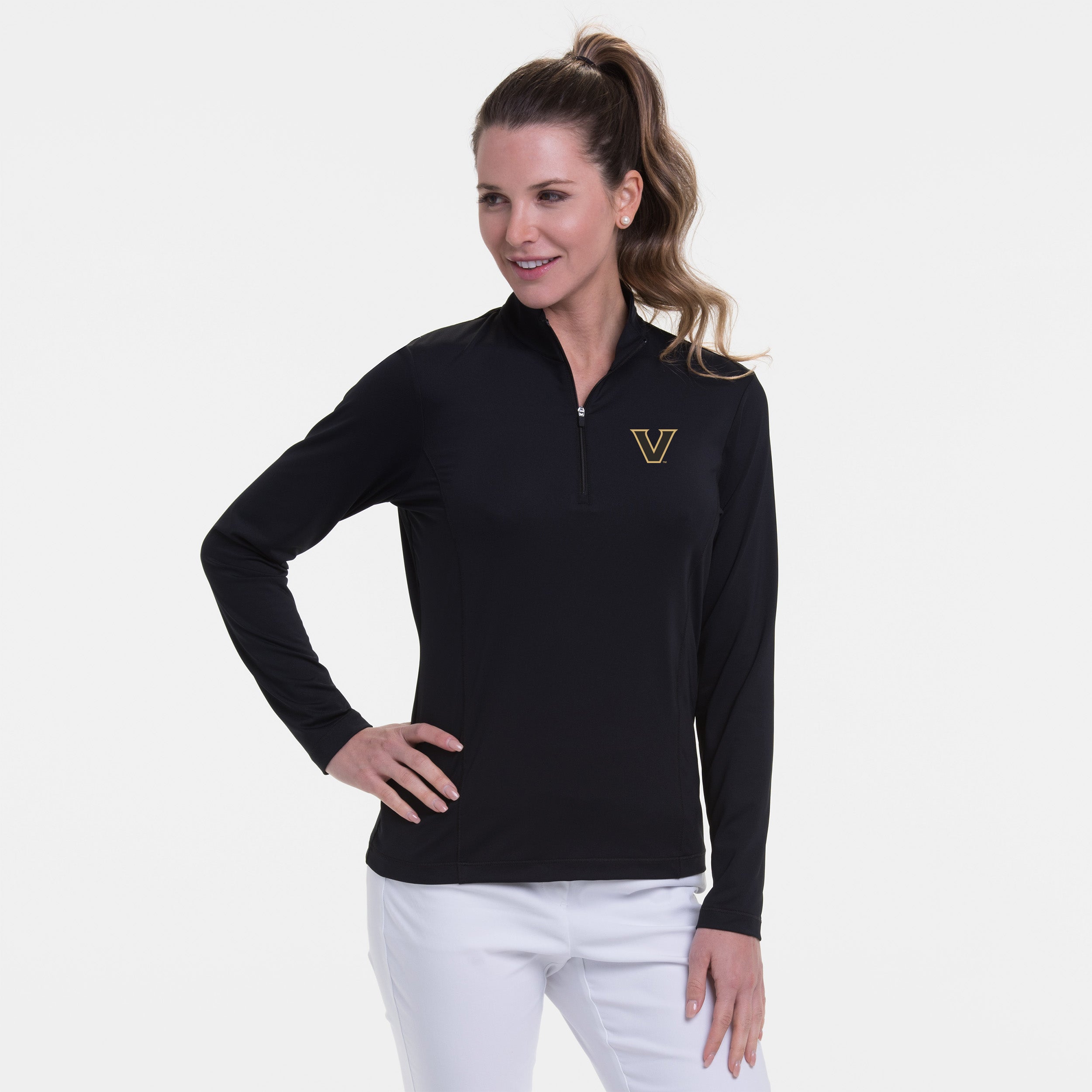 Vanderbilt | Long Sleeve Zip Mock Polo | Collegiate